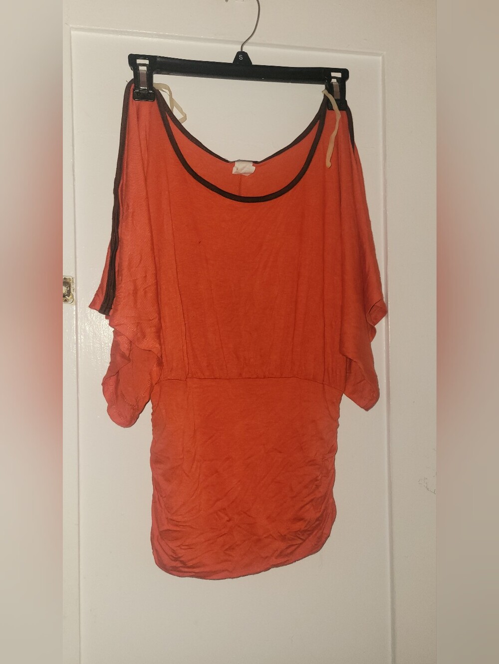 Vizio Orange Dolman Sleeve Scoop Neck Tunic with Black Trim